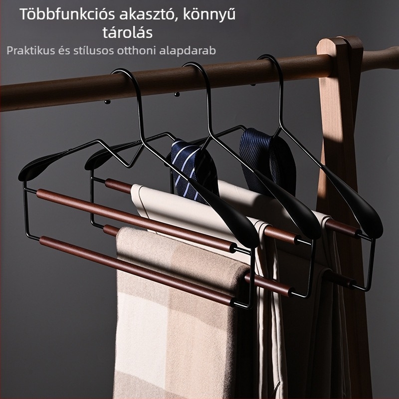 Szabadalmaztatott, kiváló minőségű vas-fa nadrágakasztó, nyomokat nem hagyó és csúszásmentes, otthoni használatra, öltönyök, nadrágok és sálak tárolására a szekrényben