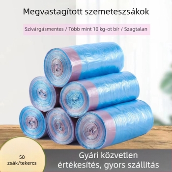 Vastagított, egyszer használatos szemeteszsákok húzózsinórral, 50 darab, háztartási használatra