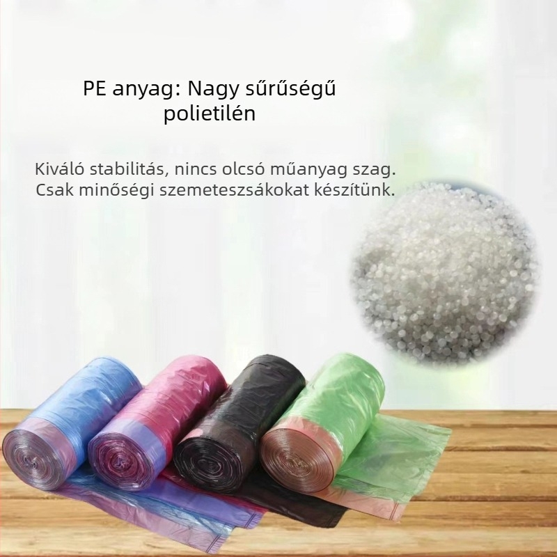 Vastagított, egyszer használatos szemeteszsákok húzózsinórral, 50 darab, háztartási használatra