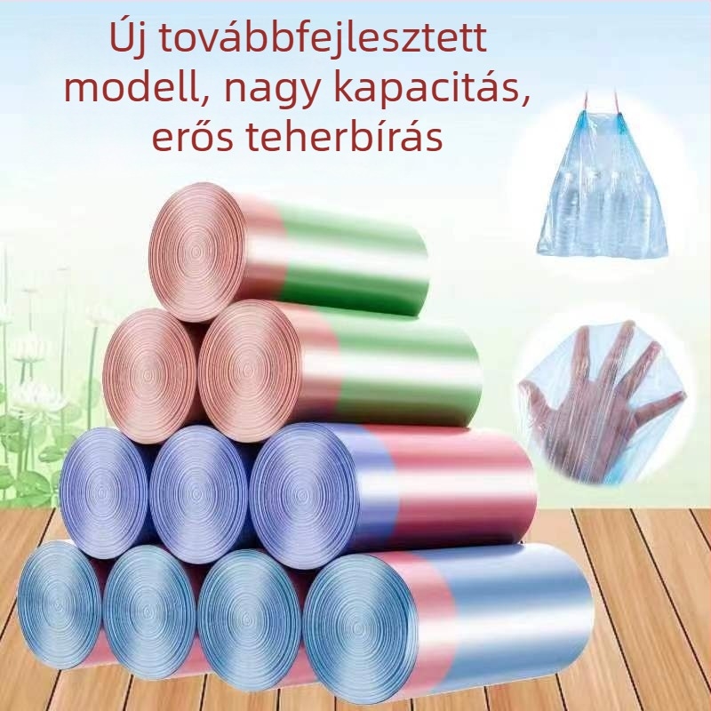 Vastagított, egyszer használatos szemeteszsákok húzózsinórral, 50 darab, háztartási használatra