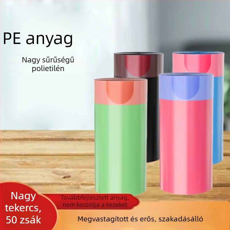 Vastagított, egyszer használatos szemeteszsákok húzózsinórral, 50 darab, háztartási használatra