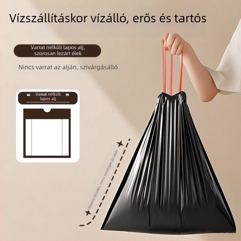 Egyszer használatos szemeteszsák húzózáras, 50 x 60 cm, extrán vastag, háztartási, biológiailag lebomló, konyha és fürdőszoba