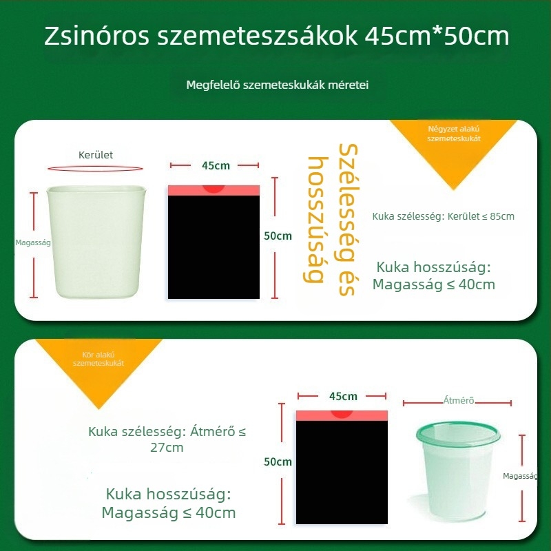 Kötős szemeteszsákok, vastagított műanyagból, 100 db, fekete, háztartási konyhai használatra, fogantyúval