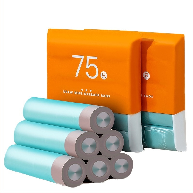 75 fekete, nagy méretű konyhai szemeteszsák, kötős, vastag HDPE, otthoni használatra