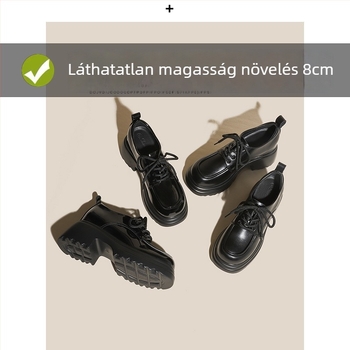Női bőrből készült magasságot növelő cipő, platformos, vastag talpú loafer, fűzős, kerek orr, mély nyílás, 9 cm