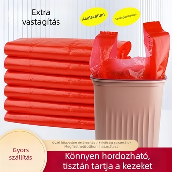 Piros, nagy méretű, vastagított konyhai szemeteszsákok fogantyúval, egyszer használatos műanyag zacskók, 160 darab