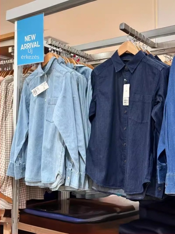 Női denim ing japán stílusban, hosszú ujjú, mosott hatás, hétköznapi szabás