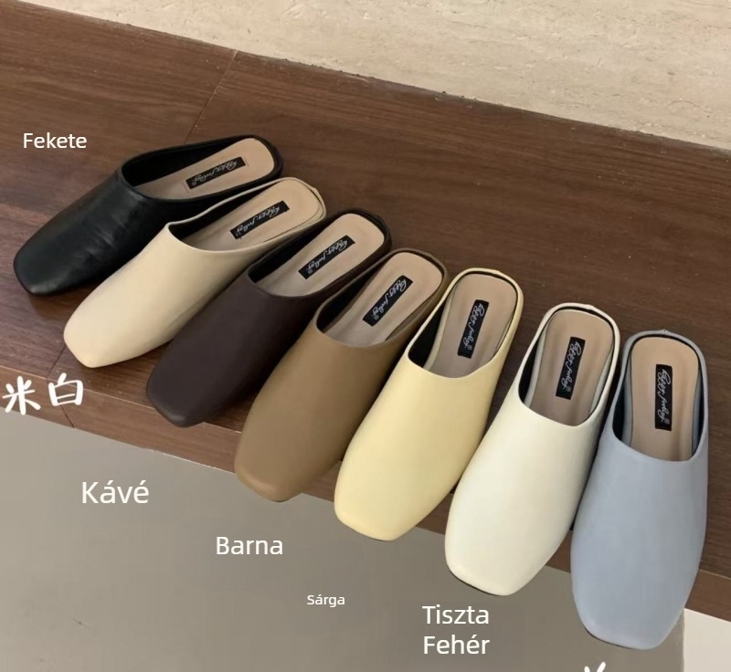 happyfeeling Női mulesek koreai retro stílusban, zárt orrú, alacsony sarok, négyzetes orrú, lapos cipő