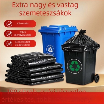 Nagy fekete vastagított szemeteszsák lapos szájú kivitelben, étkeztetéshez, szállodákhoz, higiéniai és kültéri használatra