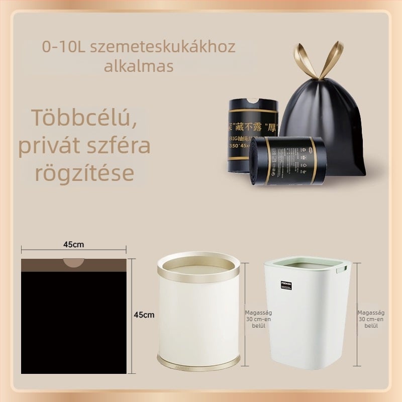 Fekete, átlátszatlan húzózsinóros szemeteszsákok, rendkívül vastagok és szivárgásmentesek