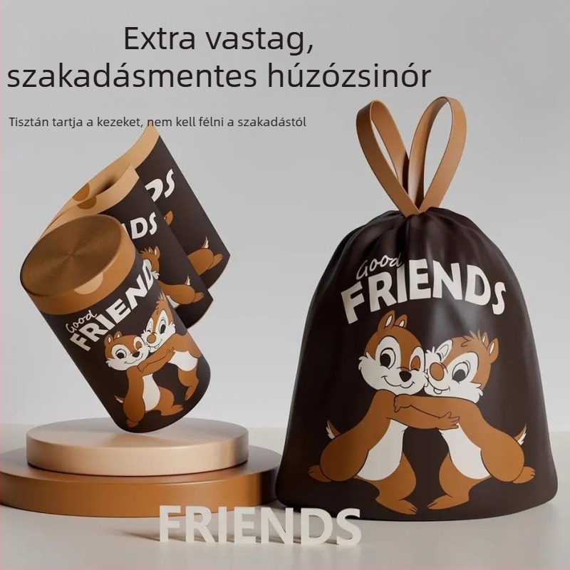 Háztartási felhúzható szemeteszsák, vastagított, nagy méret, mintázat Kiki és Didi – két mókus