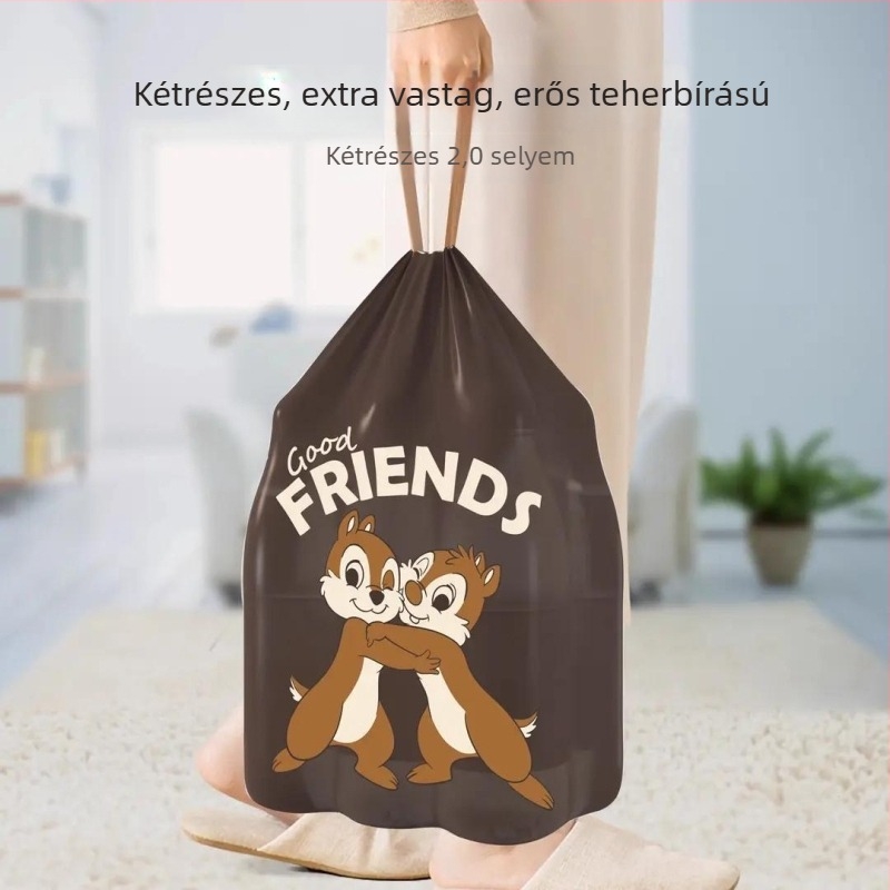 Háztartási felhúzható szemeteszsák, vastagított, nagy méret, mintázat Kiki és Didi – két mókus
