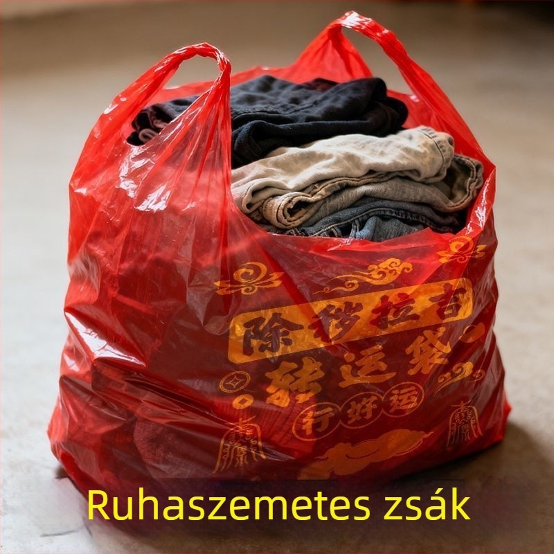 Nagy, vastag piros műanyag zacskók fogantyúval ruhák tárolására és rendszerezésére