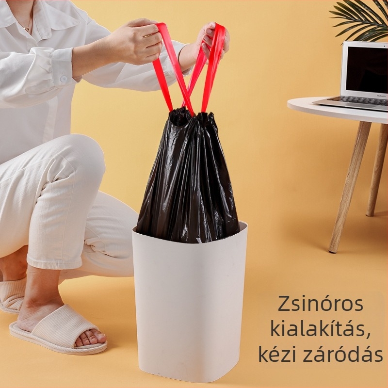 Fekete szemeteszsák húzózáras, vastagított polietilén, hordozható, nagy méretű, háztartási használatra