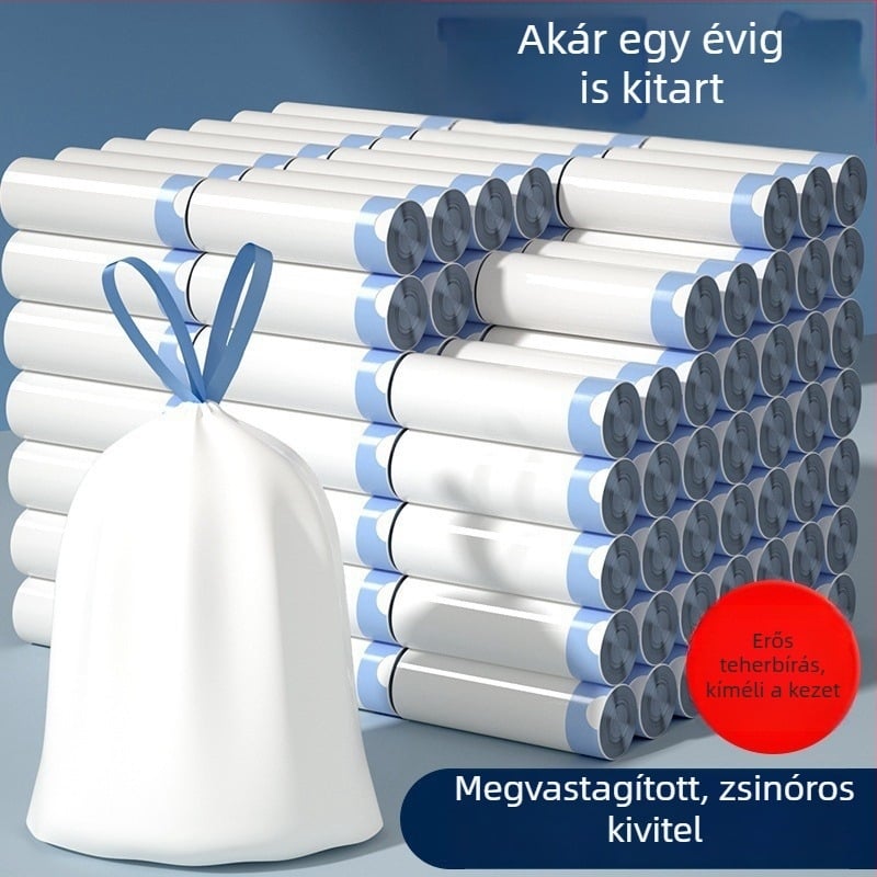 Extra-nagy, vastagított szemeteszsák húzózsinórral, háztartási használatra, konyhához és kollégiumi szállásra, műanyag