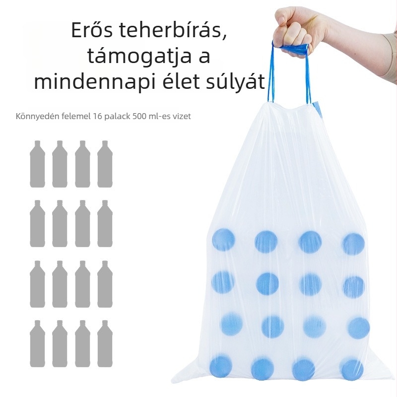Háztartási szemeteszsák húzókötéssel, vastagított, nagy méret, kiváló minőségű műanyag