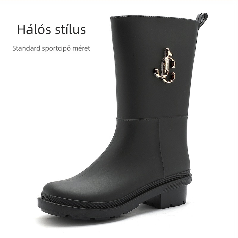 Női középmagas esőcsizma, egyszínű, PVC felsőrész, megerősített talp, 3-5 cm sarok, minden évszakra, vízálló