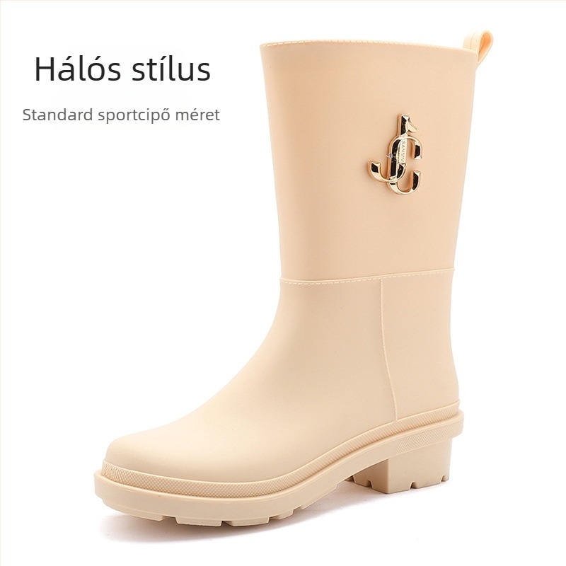 Női középmagas esőcsizma, egyszínű, PVC felsőrész, megerősített talp, 3-5 cm sarok, minden évszakra, vízálló