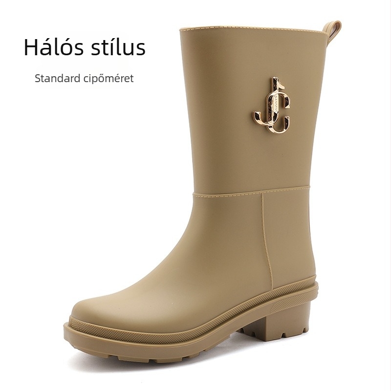 Női középmagas esőcsizma, egyszínű, PVC felsőrész, megerősített talp, 3-5 cm sarok, minden évszakra, vízálló
