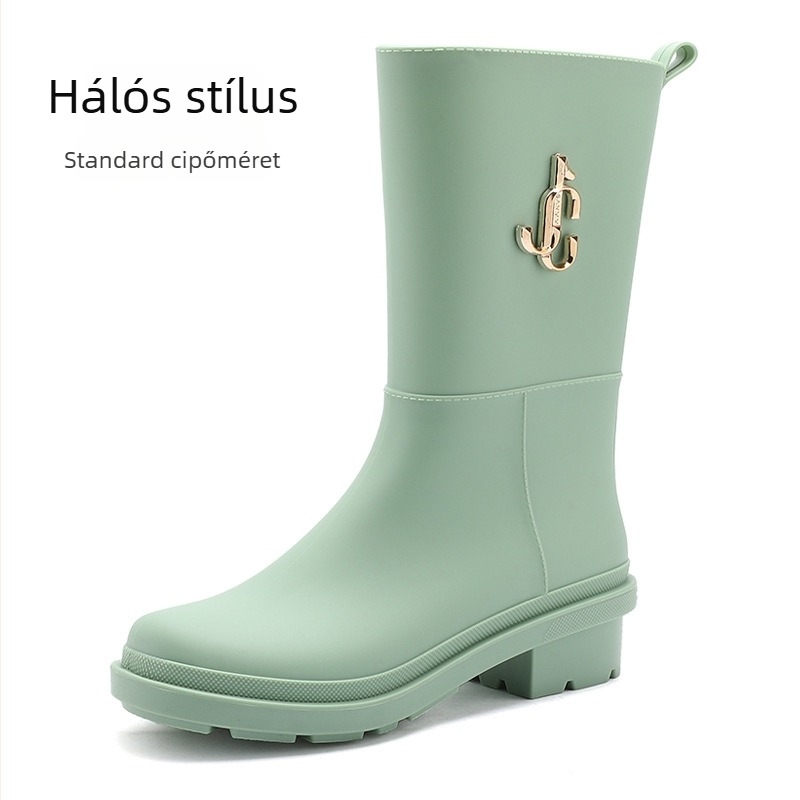 Női középmagas esőcsizma, egyszínű, PVC felsőrész, megerősített talp, 3-5 cm sarok, minden évszakra, vízálló