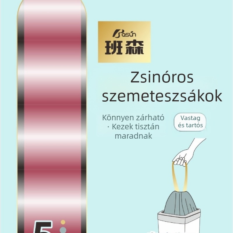 Fekete húzókötéses szemeteszsákok, háztartási használatra, vastagított, 45×50 cm, automatikus zárás, perforált szakítósáv