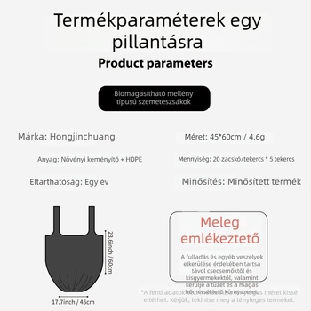 Biodegradálható szemeteszsákok, perforált mellény-stílusú, nagy kapacitású, háztartási és kereskedelmi használatra, környezetbarát