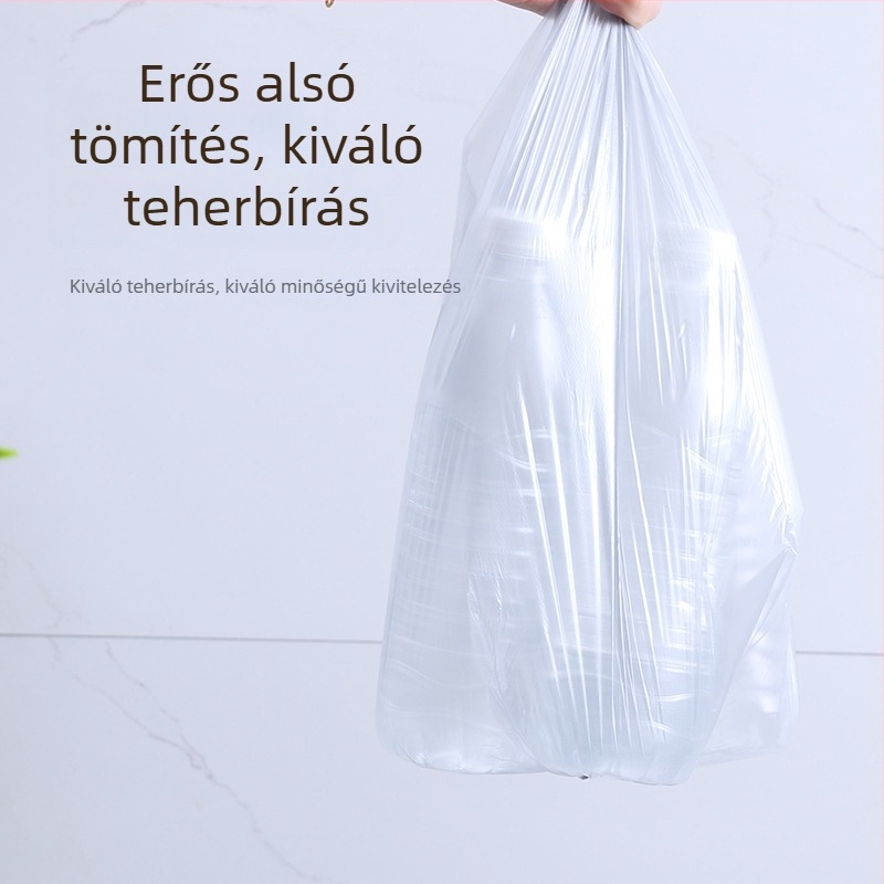 Ezüst színű, vastagított egyszer használatos szemeteszsákok, lapos nyílással, otthoni használatra, nagy méret, alkalmas konyhára, vendéglátásra és szállodákba