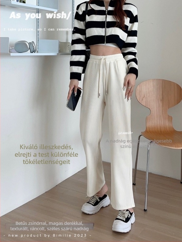 Női finom szálú kordbársony széles lábú nadrág, középmagas derekú, casual, őszi-téli 2023