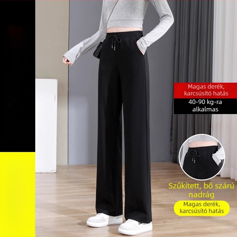 Női pamutból készült magas derekú, széles szárú nadrág nyárra vékony és laza, mindennapi és sokoldalú