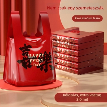 Piros, vastagított mellény-stílusú műanyag szemeteszsákok, nagy tote-stílusú zacskók, egyszer használatosak, PE alapanyagú