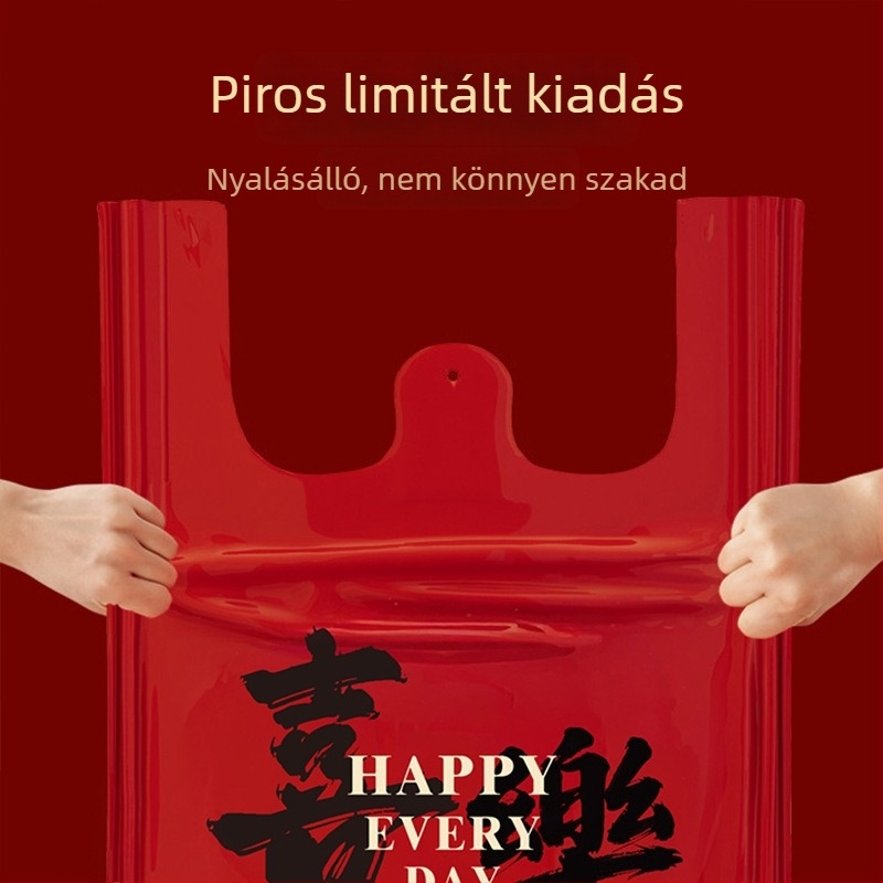 Piros, vastagított mellény-stílusú műanyag szemeteszsákok, nagy tote-stílusú zacskók, egyszer használatosak, PE alapanyagú