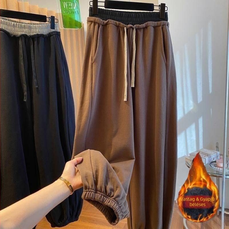 Női sportos-casual nadrág, plusz méret, európai stílus, haremszárú, széles szárú, poliészter