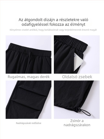 Női ejtőernyő cargo nadrág, magas derék, egyenes szabás, szürke, casual