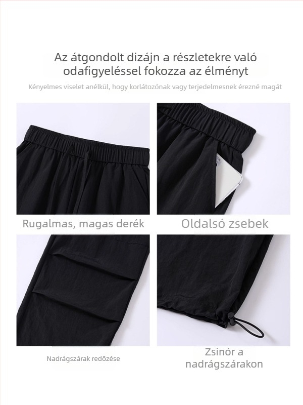 Női ejtőernyő cargo nadrág, magas derék, egyenes szabás, szürke, casual