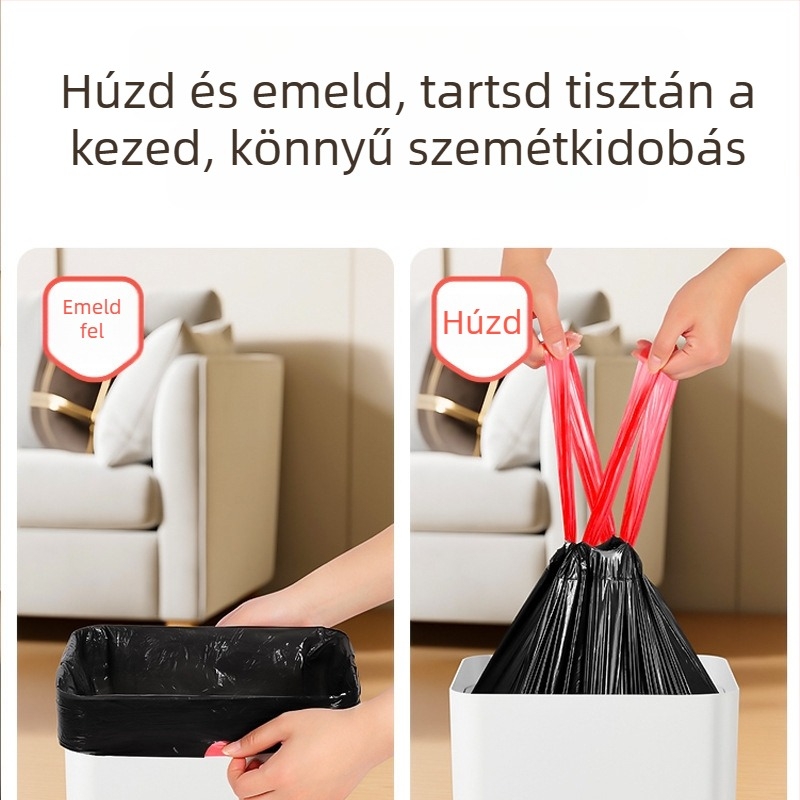 Húzós szemeteszsákok, extra vastagok, nagyok, feketék, háztartási, konyha- és irodai műanyag zacskók