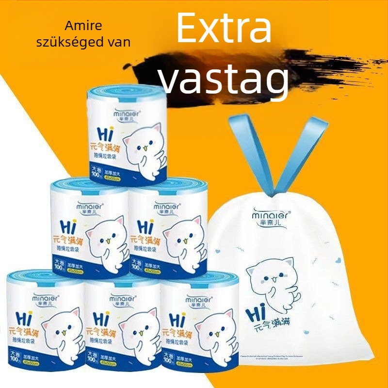 Háztartási húzós szemeteszsák, fogantyúval, vastagabb kivitel, konyhai és irodai használatra, műanyag zsák MU