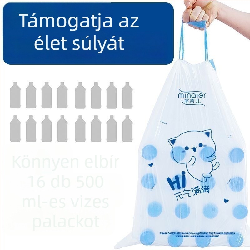 Háztartási húzós szemeteszsák, fogantyúval, vastagabb kivitel, konyhai és irodai használatra, műanyag zsák MU