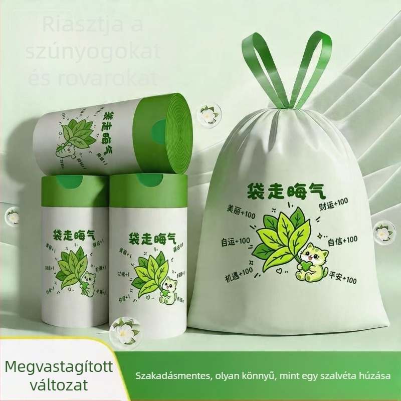 Vest-stílusú hordozható szemetes, nyomtatott mintával és húzószsinóros zacskókkal, megnagyobbított és megvastagodott kivitel irodai használatra