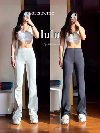 luludarling Női cipzáros bordázott harang nadrág, hasítékkal, casual stílus, magas derék, hosszú