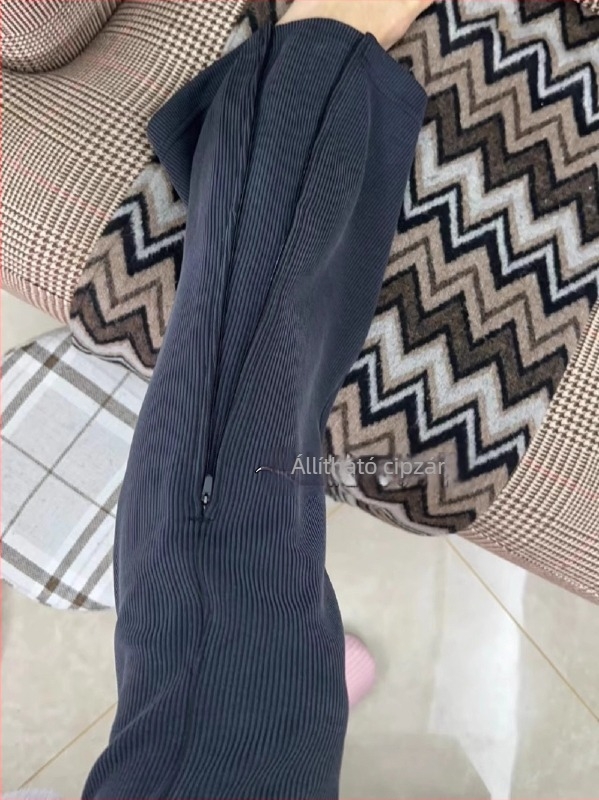 luludarling Női cipzáros bordázott harang nadrág, hasítékkal, casual stílus, magas derék, hosszú