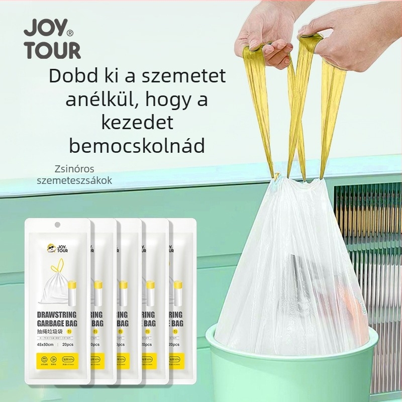 Zsinóros szemeteszsákok, vastagítottak, háztartási használatra, egyszer használatos műanyag zacskók konyha és fürdőszoba számára