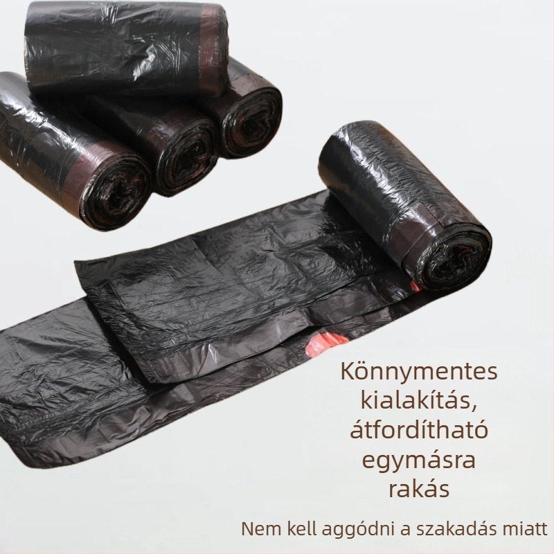 PE szemeteszsák zsinóros zárással, vastagított, illatosított, átlátszatlan fekete, nagy tekercs, háztartási használatra