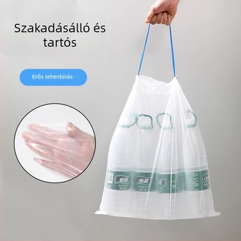 Vastagított szemeteszsákok húzózsinóros zárással, füllel, otthoni, konyhai és kollégiumi használatra; nagy fekete műanyag zacskók