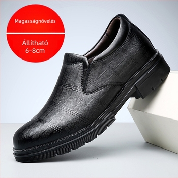 Férfi bőrcipő 8 cm rejtett emeléssel, üzleti és szabadidő stílusú, slip-on