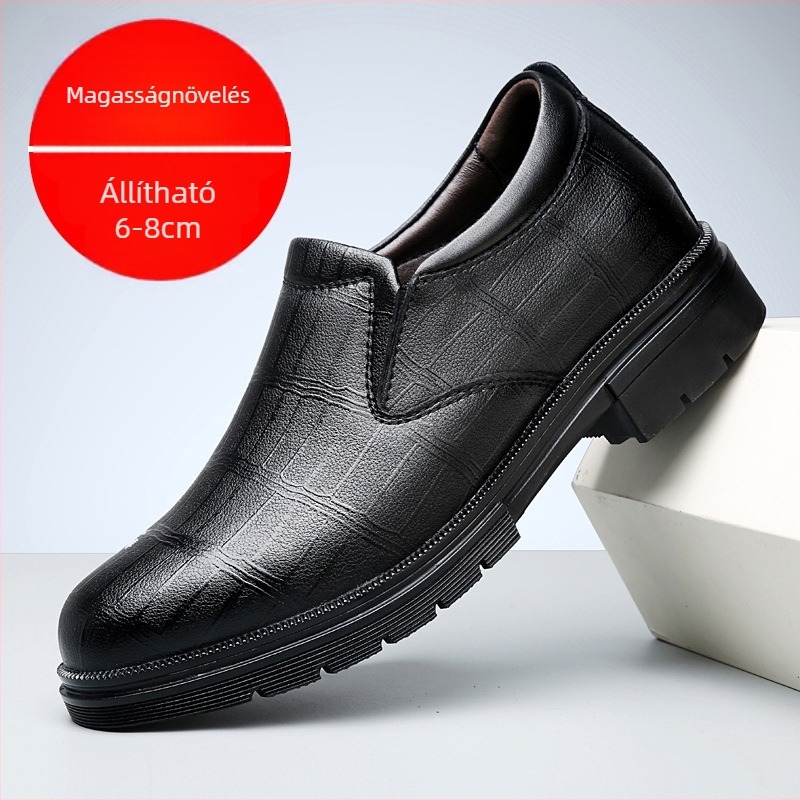 Férfi bőrcipő 8 cm rejtett emeléssel, üzleti és szabadidő stílusú, slip-on