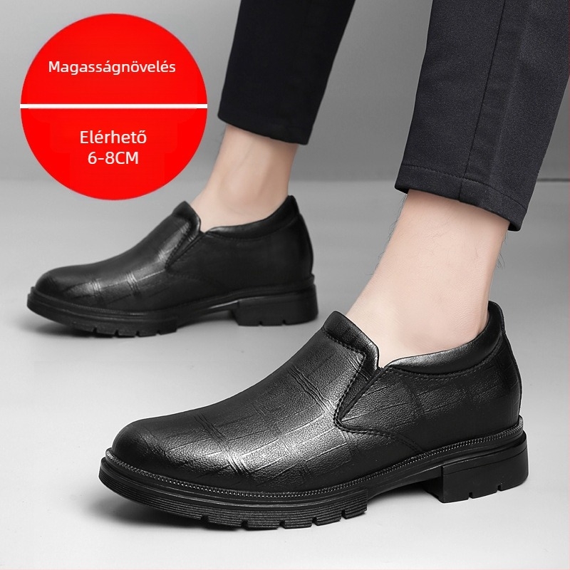 Férfi bőrcipő 8 cm rejtett emeléssel, üzleti és szabadidő stílusú, slip-on