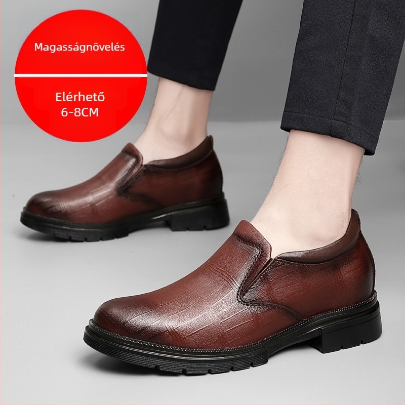 Férfi bőrcipő 8 cm rejtett emeléssel, üzleti és szabadidő stílusú, slip-on