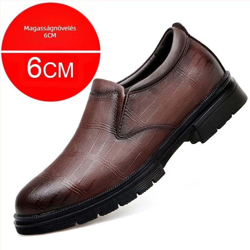 Férfi bőrcipő 8 cm rejtett emeléssel, üzleti és szabadidő stílusú, slip-on
