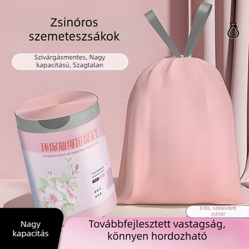 Szemeteszsák húzózsinórral, virágos illattal, konyhára és kollégiumi használatra, műanyag