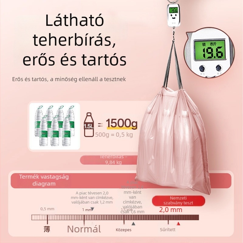 Szemeteszsák húzózsinórral, virágos illattal, konyhára és kollégiumi használatra, műanyag